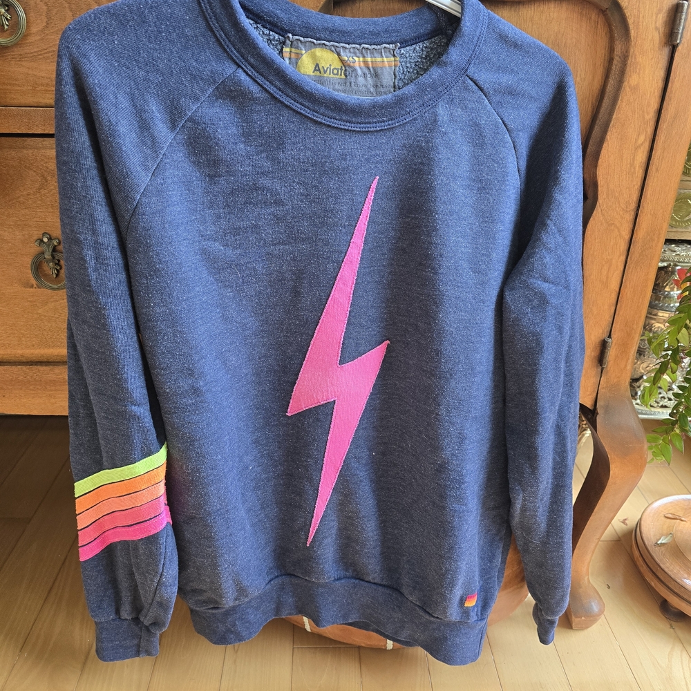 Navy Sweatshirt with Pink Lightning Bolt